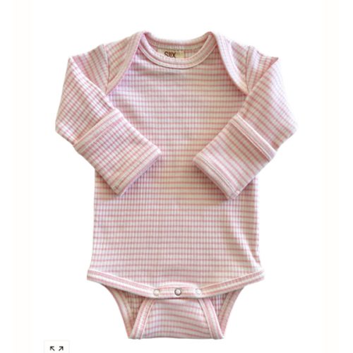 Pink Stripe / Organic Ribbed Long Sleeve Bodysuit