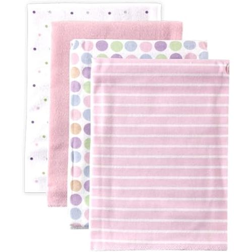 Luvable Friends Unisex Baby Cotton Flannel Receiving Blankets, Pink Stripe 4-Pack, One Size
