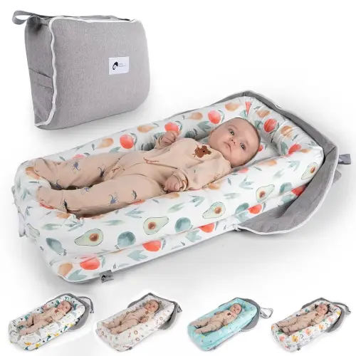 Joyful Journeys Baby Lounger Diaper Bag - Portable Baby Lounger Nest | Versatile Infant Lounger Bag & Diaper Organizer | Cozy Baby Lounger Nest for Convenience | Baby Shower Gifts (Green Avocado)