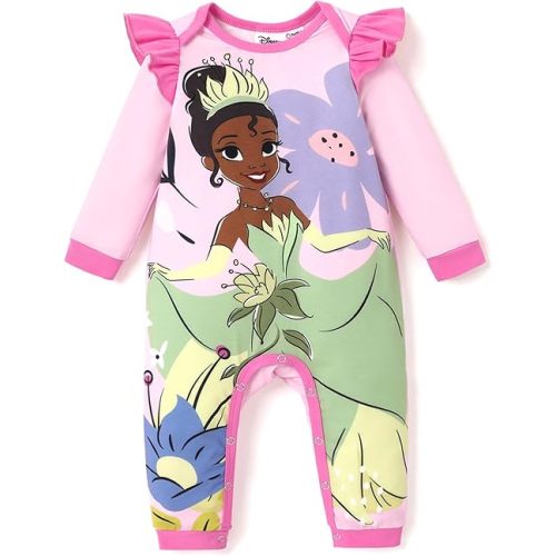 Disney Princess Cinderella Ariel Tiana Minnie Winnie Lion King Baby Girls Boys Ruffle Long Sleeve Romper Newborn to Toddler