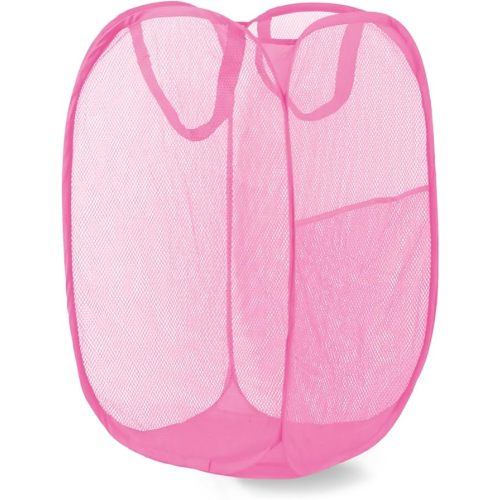 Pop Up Laundry Hamper, Mesh Laundry Basket Collapsible, Foldable Hamper for Travel and Storage (Pink)
