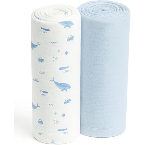 SUNSHINE & SNUGGLES Soft 100% Cotton Swaddles for Newborns, 2- Pack - Large, Breathable Baby Blanket - Versatile, Durable Muslin Swaddle Blankets - Perfect for Moms