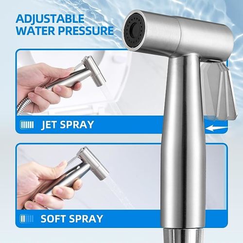 Arofa Handheld Bidet Sprayer for Toilet-Adjustable Water Pressure Control with Bidet Hose for Feminine Wash, Stainless Steel Brushed Nickel Cloth Diaper Bidet Toilet Sprayer for Baby Wash - 1 Pack