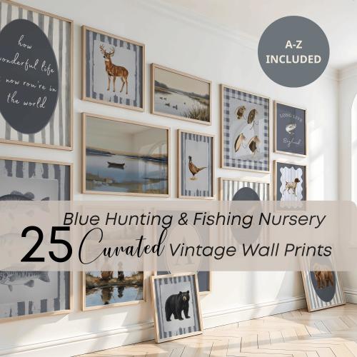 Personalized Fishing Hunting Nursery Decor Bundle, Vintage Boy Nursery Wall Art,Woodland Nursery Prints,Farmhouse Rustic Nursery Art,Digital