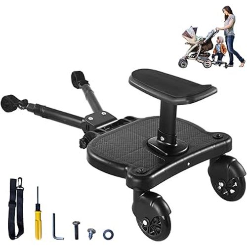 Detachable Seat Stroller Board, 2 in 1 Sit and Stand Stroller Glider Board, Universal Stroller Board, Stroller Attachment for Toddler to Ride, for 2-6 Years Old Children, Max Load 55lbs (Black)