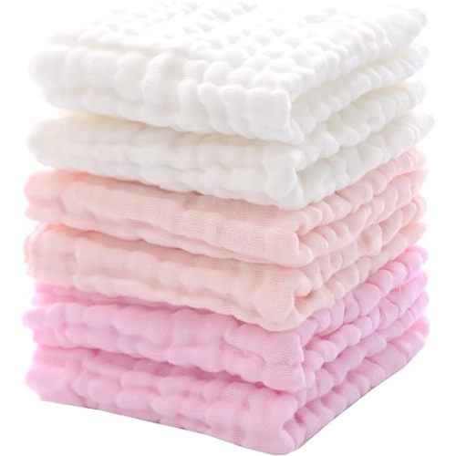 MUKIN Baby Washcloths and Burp Cloths, Soft Absorbent Towels for Newborns, 6 Pack, 12x12 Inches (Pink)