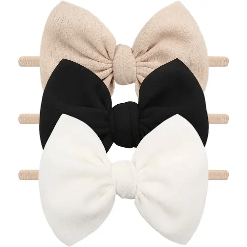 YanJie Baby Girls Nylon Headbands Newborn Bows Handmade Hair Hairbands Accessories for Infant Toddlers Kids(Beige Black White)