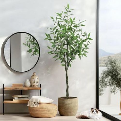 Artificial Tree Plant Eucalyptus Tree 6FT Tall, Modern Large Fake Plant Decor in Pot for Indoor Outdoor,Home Office Ideal Housewares Gift Decoration