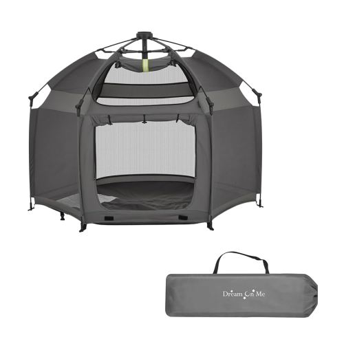 Dream On Me Pop Up Children Playpen in Charcoal, Easy Set Up for Babies and Toddlers, Breathable Mesh Sides, One Hand Easy Fold, Travel Bag Included