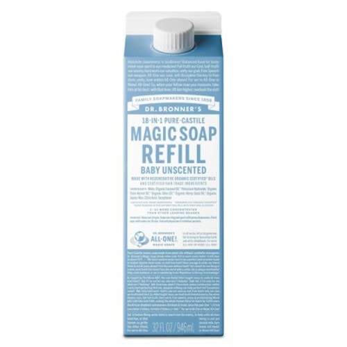 Dr. Bronner's Pure Castile Liquid Soap Bodywash Refill Carton - Unscented - 32 fl oz