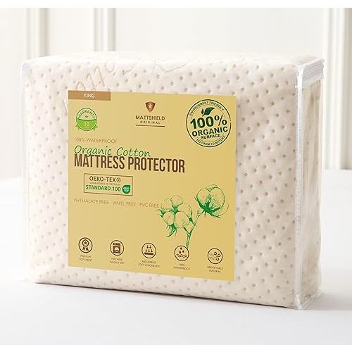 Luxury Waterproof Organic Mattress Protector King - Organic Cotton Breathable Mattress Pad Cover - New 380 GSM Comfort - Deep Pocket - Jersey Cotton Skirt - Fitted Comfort
