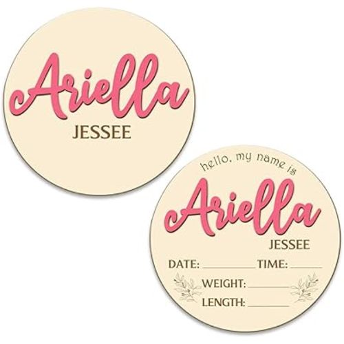 Double Sided - Personalized Newborn Announcement Sign for Hospital, Wooden Birth Announcement Sign, Baby Name Announcement Sign, Baby Milestone Signs (Printed in USA - Ships Next Day)