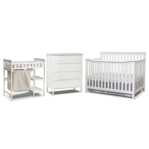 Sorelle Palisades White Wood Baby Bed, Dresser, Bedroom Furniture Set in a Box