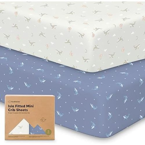 Pack and Play Sheets Fitted, 2-Pack Mini Crib Sheets - Pack N Play Sheets, Fitted Crib Sheet for Pack and Play Mattress, Playard Baby Crib Sheets, Crib Sheets Neutral for Boys, Girls (Marine Muse)
