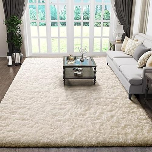 Ophanie 5x8 Area Rug, Upgrade Non-Slip Fluffy Soft Living Room Rugs, Shag Large Fuzzy Plush Carpets for Bedroom Ivory, Shaggy Kids Boys Girls Dorm Nursery Home Decor Aesthetic