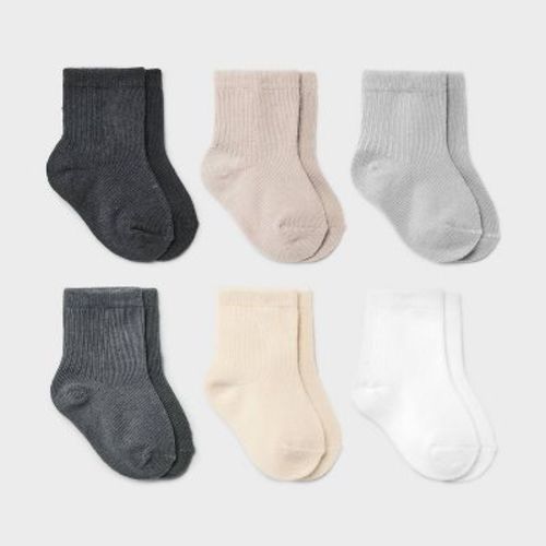 Baby 6pk Crew Socks - Cloud Island™ Gray 3-12M: Cotton Blend, Lightweight Knit, Tagless, Machine Washable, Tumble Dry