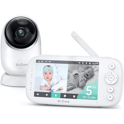 Dr.Care NovaView Video Baby Monitor - 5" 1080P Split Screen Display, 5000mAh Battery, Clear Night Vision, Real-Time/VOX, 2X/4X Zoom, 1000ft Range, 2-Way Audio, Pan & Tilt, No WiFi Baby Camera