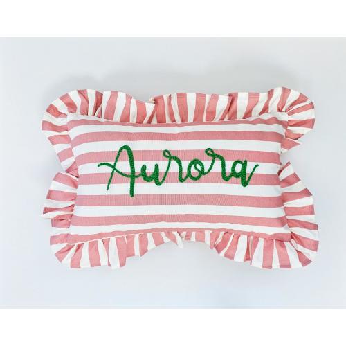 Personalized Pink Striped Ruffle Name Pillow Case, Custom Ruffle Slogan Pillow Cover, Baby Gift, Custom Gift for her, Pillow Toddler