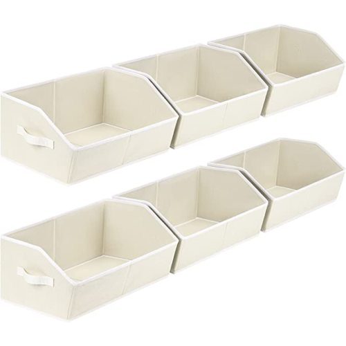 Closet Organizers Bins 6 Packs - Large Closet Shelf Organizer with Handles, Fabric Trapezoid Storage Bins, Collapsible Storage Cubes for Clothes, Towels, Light Gray