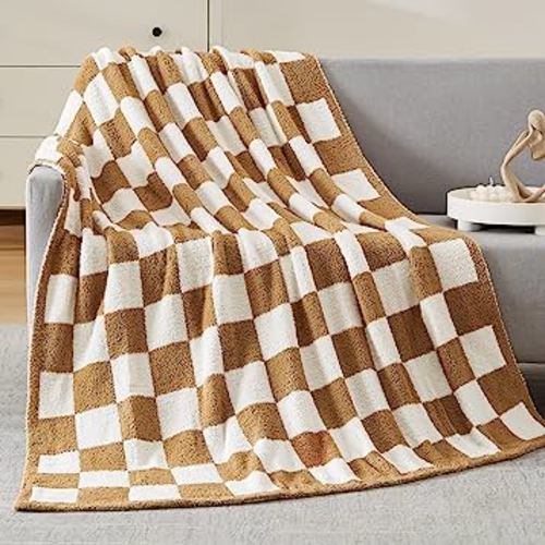 WRENSONGE Checkered Throw Blanket, Burnt Orange Microfiber Soft Cozy Fluffy Warm Hand Made Throw Blankets for Couch, Sofa, Chair, Bed, Camping, Picnic, Travel Lightweight Bed Blanket - 50"*70"