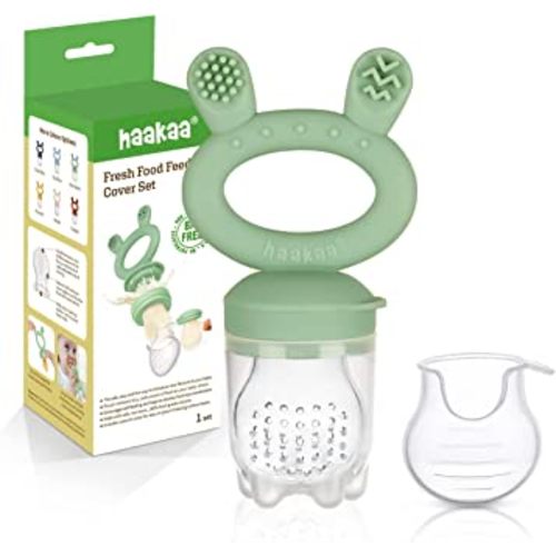 Haakaa Baby Fruit Food Feeder Pacifier | Breastmilk Popsicle Molds for Teething | Silicone Feeder and Teether for Baby Teething Relief & Infant Safely Self Feeding, BPA Free (Pea Green)