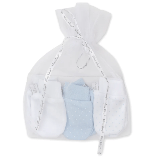 Kissy Dots 3 Pack Blue Mittens Set w/ Tulle Bag