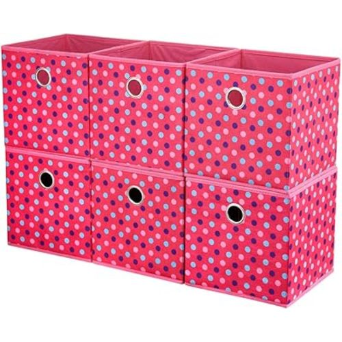 Collapsible Cloth Cube Storage Bins Polka Dot Fabric Girls Storage Pink Cube Bins Kids Storage Cubes Boxes Clothes Organizer Bin 10 In Foldable Storage Baskets Cubes Inserts Drawer Storage ,QY-SC15-6