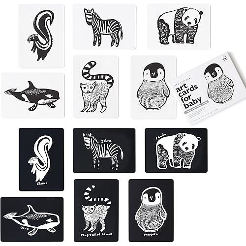 Wee Gallery Black and White Art Flash Cards for Babies, High Contrast Educational Animal Picture Cards, Baby Visual Stimulation, Brain and Memory Development in Infants and Toddlers - B&W Animals