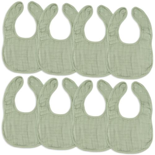 Muslin Cotton Baby Bibs, 8 Pack, Adjustable Size with Easy Snaps, Soft and Super Absorbent, Washable and Reusable By Comfy Cubs, Color: Sage