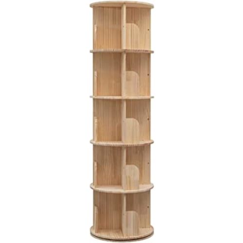 Rotating Bookshelf, 360 Display 5 Tier Floor Standing Bookcase Storage Rack for Kids&Adult, Wood Narrow Book Shelf Organizer for Bedroom, Living Room, Study Room(63 * 18.1 * 18.1inch)