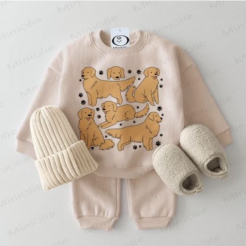 Baby Golden Retriever Sweatshirt 2-piece Beige Set