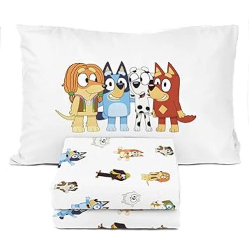 Bluey & Friends Toddler Sheet Set - 3 Piece Toddler Bedding Set Includes Pillow Cover - Super Soft Microfiber Sheets