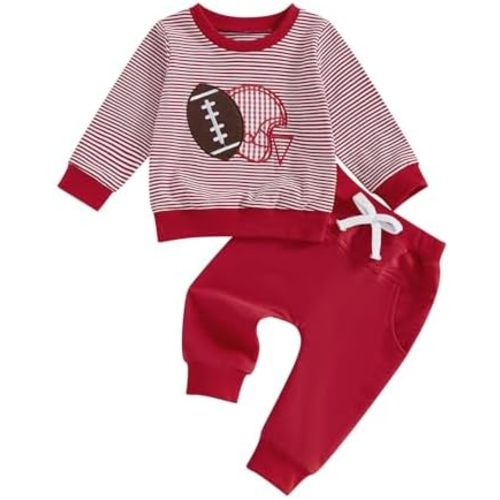 Toddler Baby Boy Football Outfits Football Long Sleeve Sweatshirt Jogger Pants Set 2Pcs Boys Fall Winter Clothes