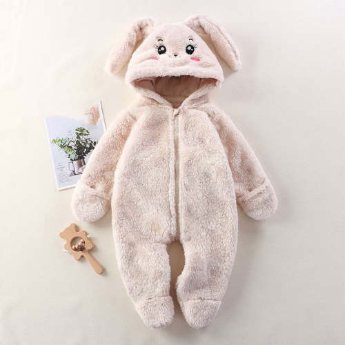 Rciityk Baby Fleece Footie Pajamas with Mittens Romper Infant Rabbit Ear Snowsuit Warm Hooded Jumpsuit Newborn Zip Front Pjs Babysuit for 0-9 Months Happy New Year - Fall/Winter Savings Clearance