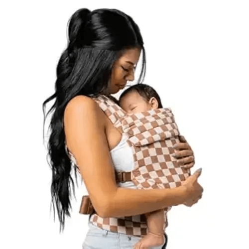 Mabē Monarch Ergonomic Baby Carrier – Premium Cotton Soft Structured Newborn to Toddler Carrier with Hip-Healthy Design, 3 Carry Positions (7-35lbs), Lightweight & Breathable, (Mocha Check)