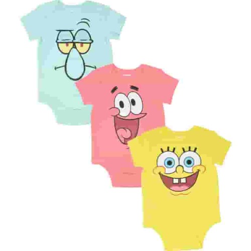 SpongeBob SquarePants Patrick Squidward Infant Baby Boys 3 Pack Bodysuits Newborn to Infant