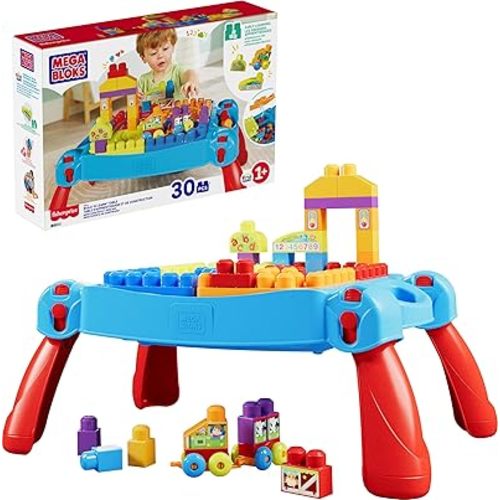 MEGA BLOKS First Builders Build 'n Learn Table Toddler Blocks Toy Set, Blue