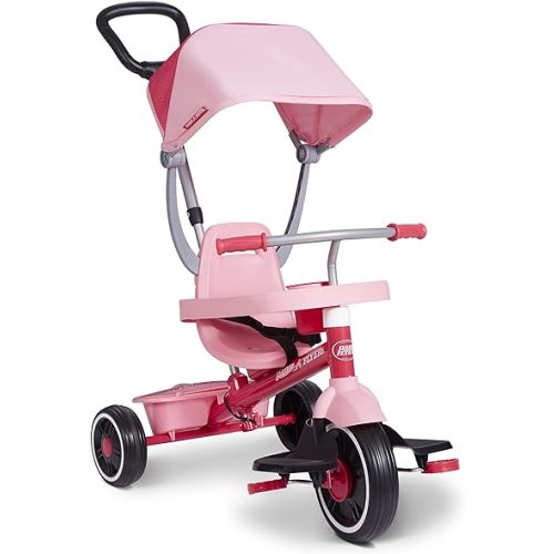 Radio Flyer Pedal & Push 4-in-1 Stroll 'N Trike, Pink Tricycle, Tricycle for Toddlers Age 1-5, Toddler Bike (Amazon Exclusive)