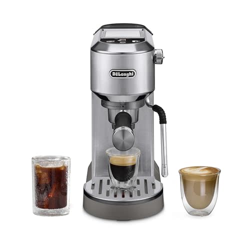 De'Longhi Dedica Duo Compact Espresso Machine - Cold Brew Coffee Maker with Milk Frother Wand- for Espresso, Hot & Iced Coffee, Cappuccinos, Lattes & Home Barista Brewing, Stainless Steel