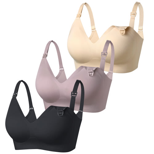 Womens Maternity Nursing Bra for Breastfeeding Comfort Seamless Wireless Sleep Bra Pack of 3