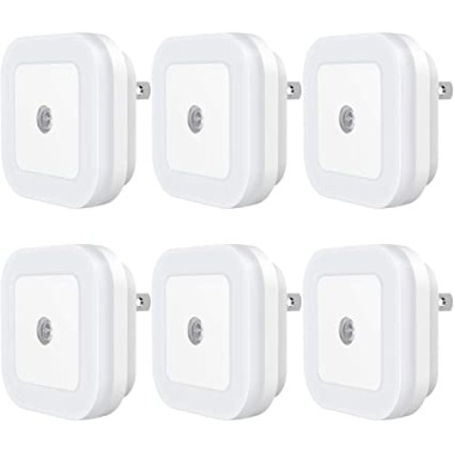 Sycees Plug-in LED Night Light with Dusk-to-Dawn Sensor for Bedroom, Bathroom, Kitchen, Hallway, Stairs, Daylight White, 6-Pack