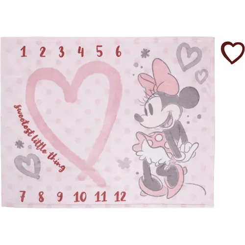 Disney Minnie Mouse Pink, Rose, Black & White Super Soft Milestone Baby Blanket, Pink, White, Black, Raspberry, 40x50 Inch (Pack of 1)