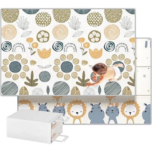 MLOONG Baby Play Mat, 78 * 51 * 0.4 inch Folding Portable Waterproof Reversible Double-Sided Crawling Mat, Baby Floor Mat for Infants and Toddlers, Non Toxic XPE Foam Easy to Clean