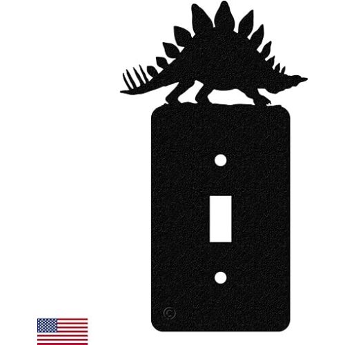 Dinosaur Metal Wall Plate Switch Plate Outlet Cover, Stegosaurus, Single Toggle (Black), MADE IN USA