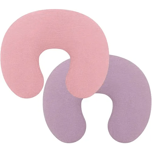 Pro Goleem Muslin Nursing Pillow Cover, 100% Cotton Soft Breathable Feeding Pillow Slipcover for Breastfeeding Moms, Fits Standard Infant Nursing Pillow, for Boys and Girls, 2 Pack (Pink＆Purple)