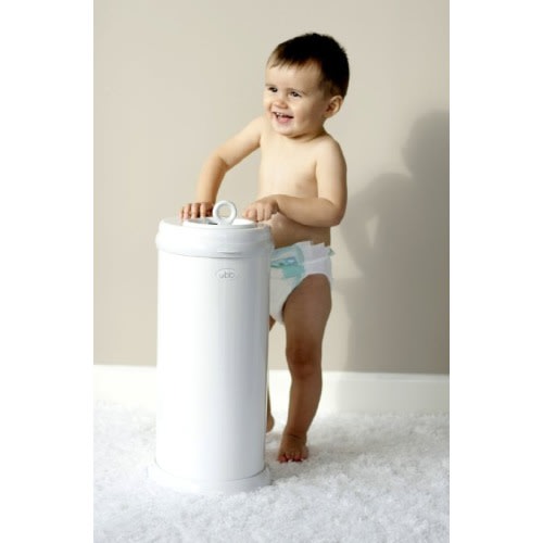 Ubbi Money Saving, No Special Bag Required, Steel Odor Locking Diaper Pail, White