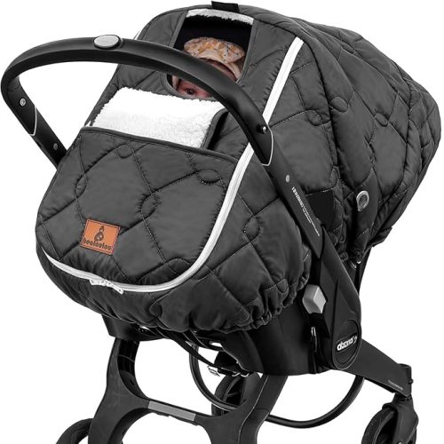 Winter Carseat Cover for Baby,Waterproof Baby Car Seat Cover Compatible with Doona Car Seat and Stroller,Winter Infant Carseat Canopy, Keeps Babies Warm and Cozy (Black)