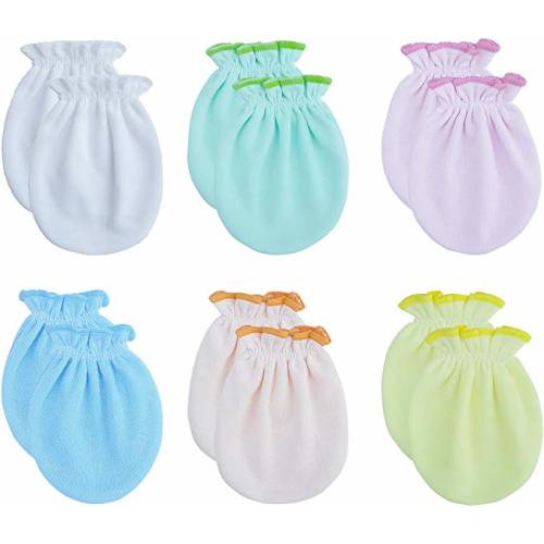 RATIVE Newborn Baby Boys and Girls Gloves,No Scratch Mittens 100% Cotton - 6 Pairs/Assorted