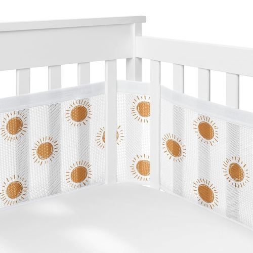 Sweet Jojo Designs + BreathableBaby Vintage Boho Sun Boy Girl Gender Neutral Breathable Mesh Crib Liner Anti-Bumper Baby Infant Rust Orange White Bohemian Sky Desert Sunshine Nature Minimalist Retro