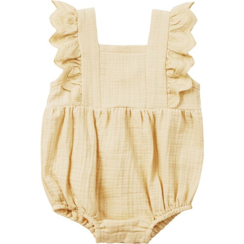 Baby Naomi Ruffled Organic Cotton Bubble Romper, 6-12M, Lemon